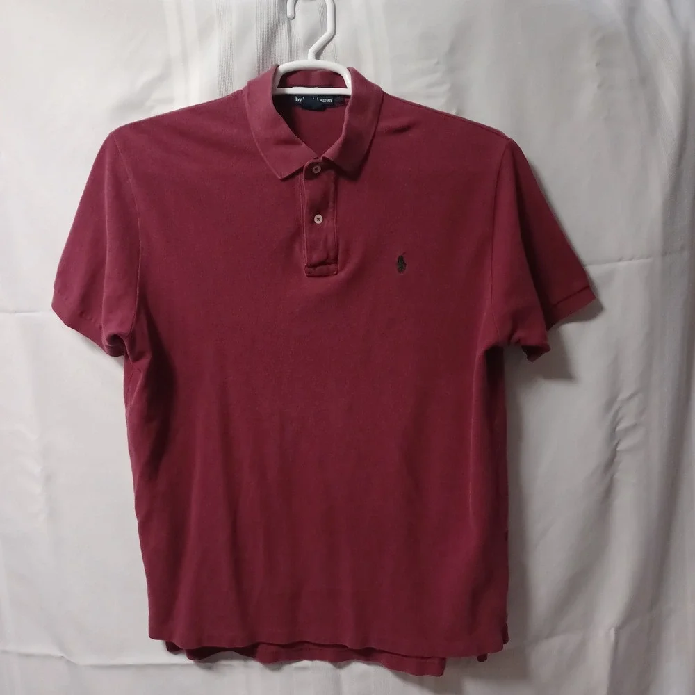 Polo Ralph Lauren Polo Shirt Mens L Burgundy Short Sleeve Pique Cotton Classic